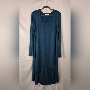 Bryn Walker Teal Elektra High-Lo Dress Minimalist Bamboo Organic Cotton sz L